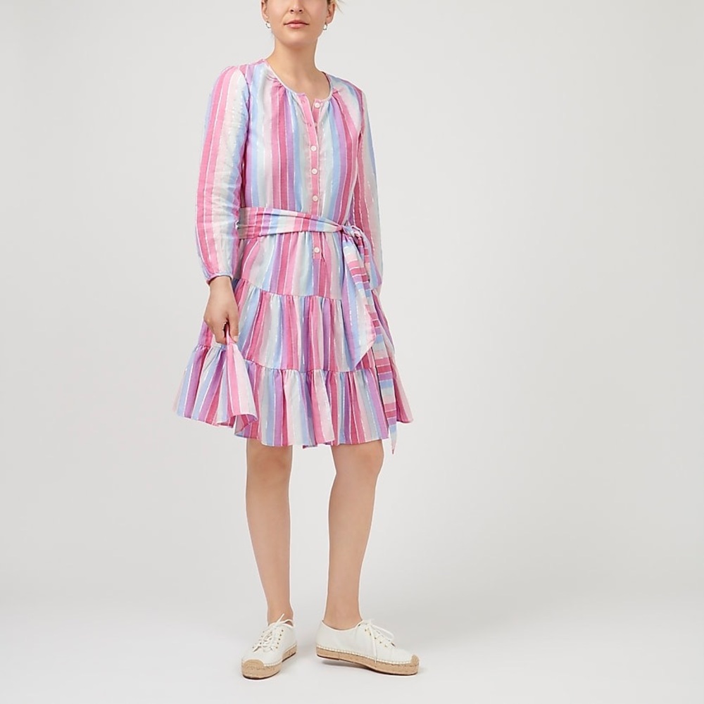 J.Crew metallic stripe shirt dress with belt large - Picture 2 of 4